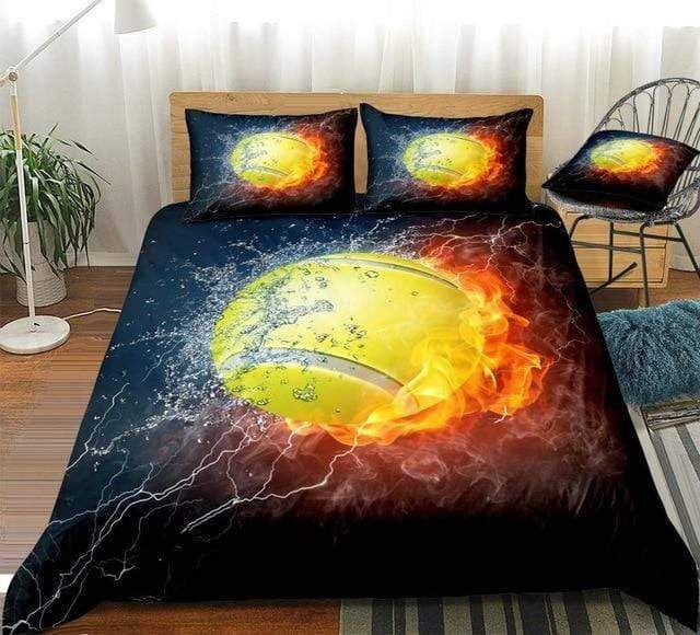 Yellow Tennis Ball On Fire And Water Bedding Set