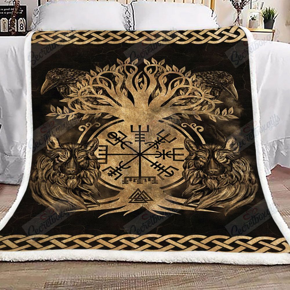 Yggdrasil With Ravens & Wolves Fleece Blanket