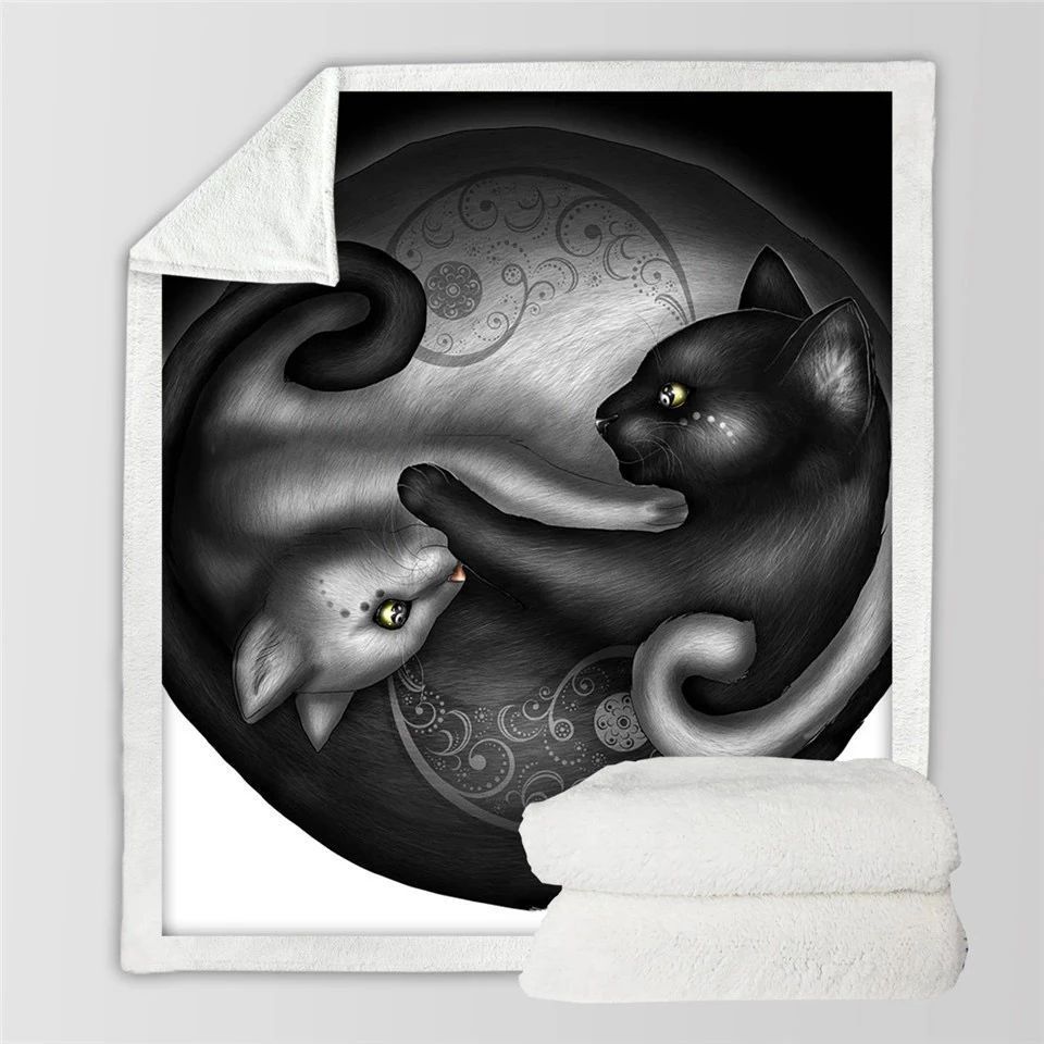 Yin And Yang Cat Sherpa Fleece Blanket