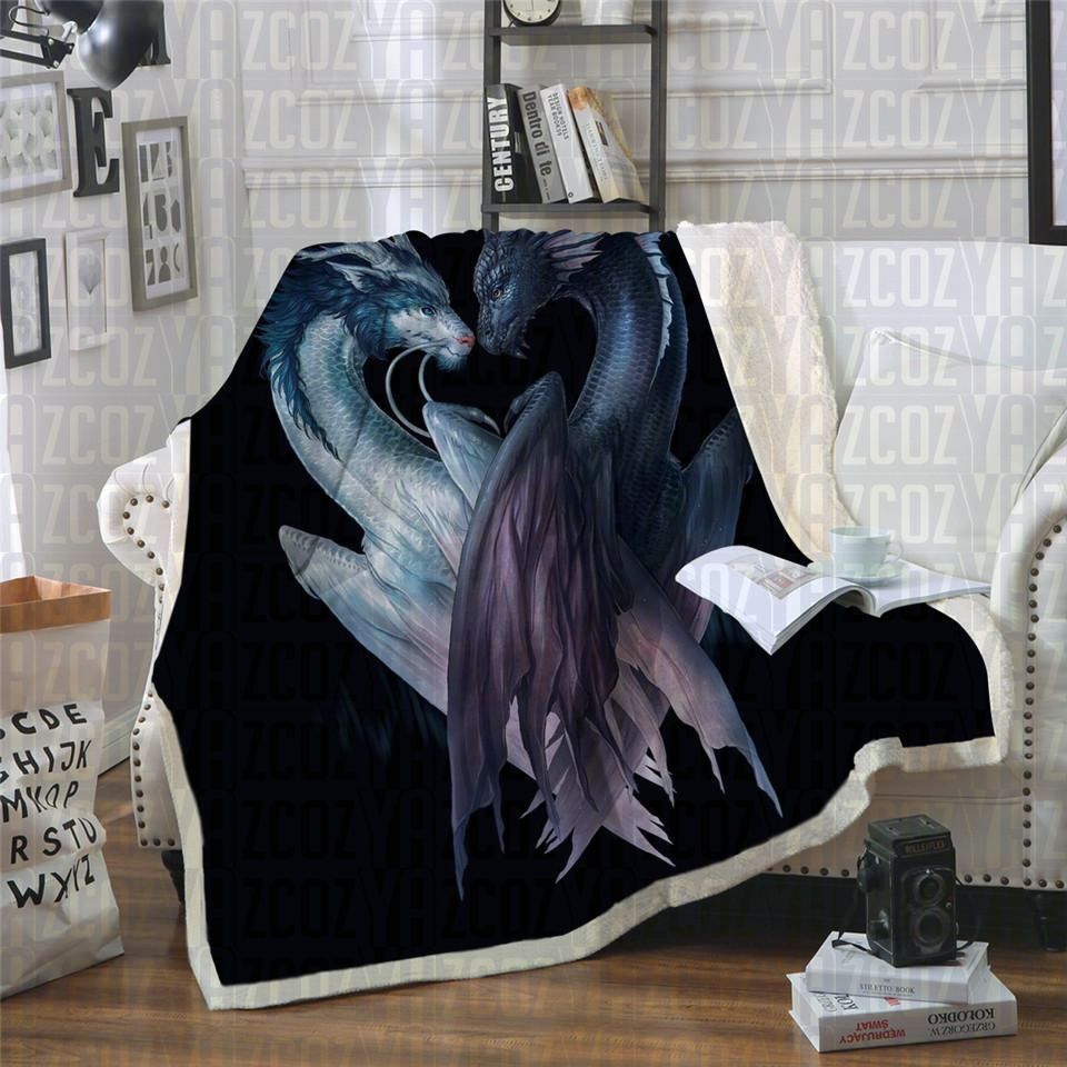 Yin And Yang Dragons Black Sherpa Fleece Blanket