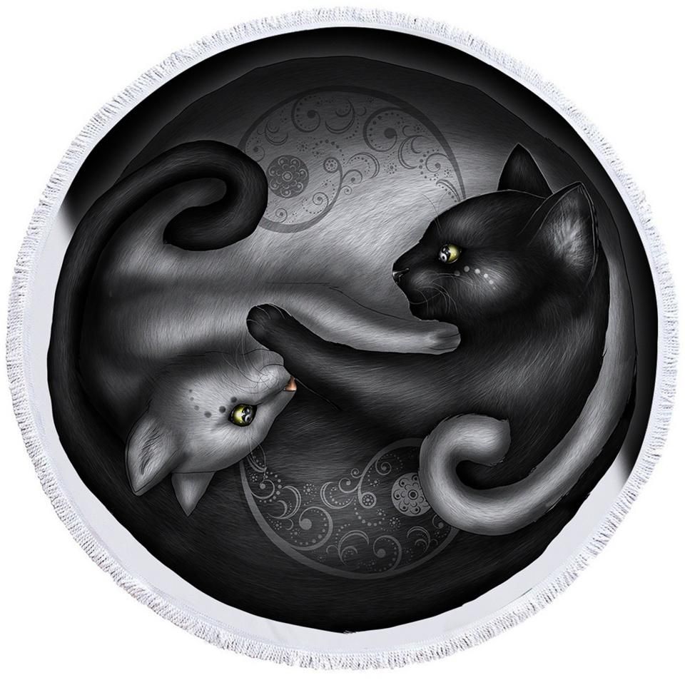 Yin Yang Cats Printed Round Beach Towel
