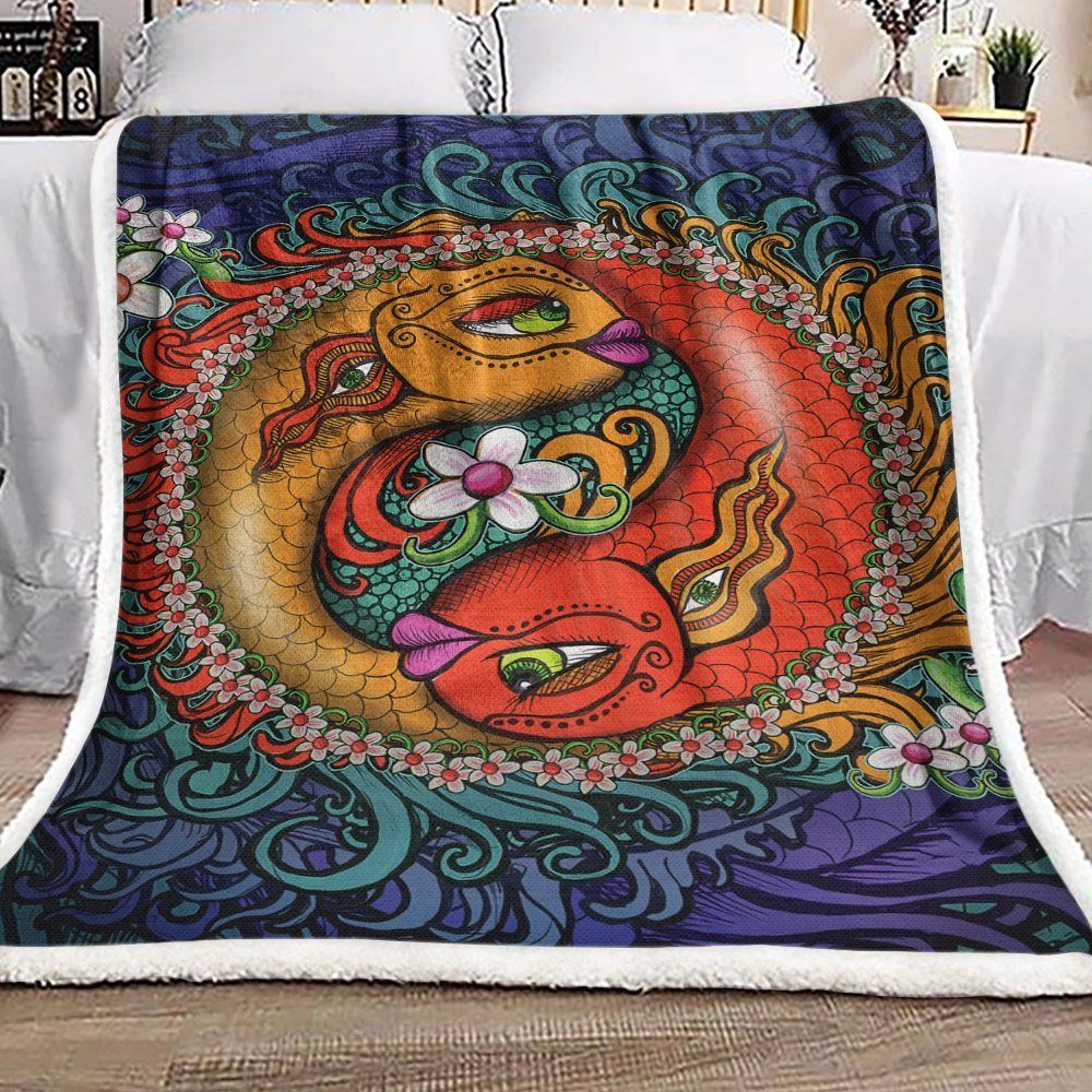 Yin Yang Koi Fish Sherpa Fleece Blanket
