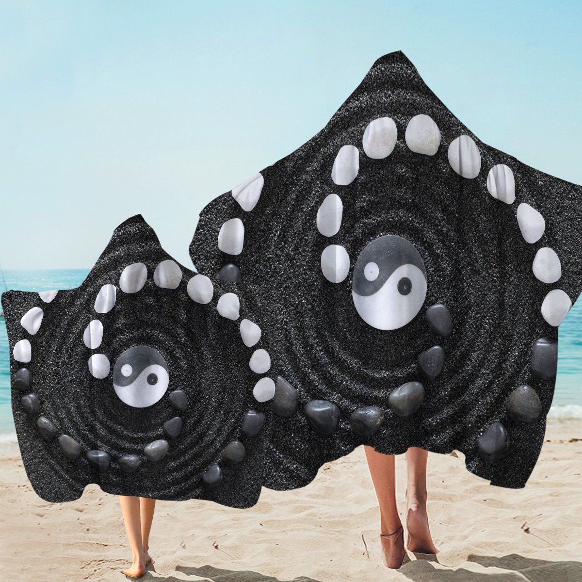 Yin Yang Pebbles Printed Hooded Towel