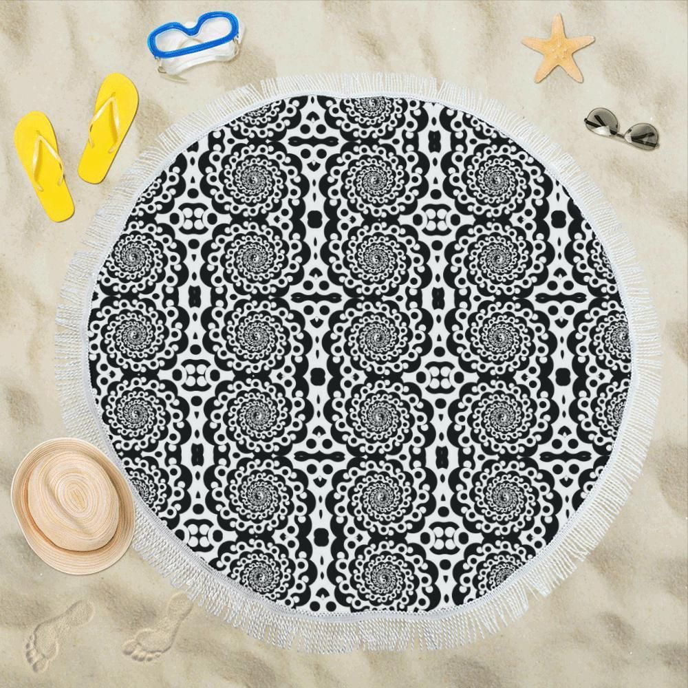 Yin Yang Spiral Design Printed Round Beach Towel
