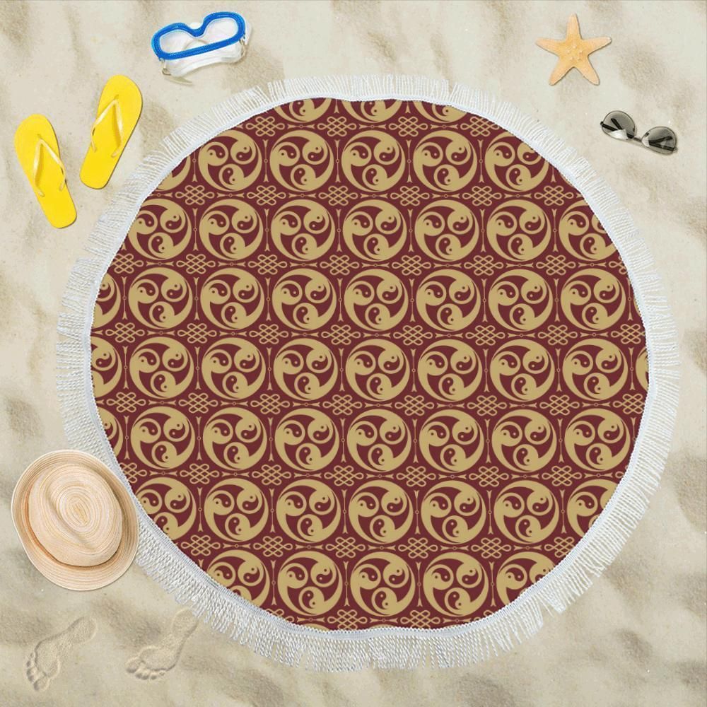 Yin Yang Style Pattern Design Printed Round Beach Towel