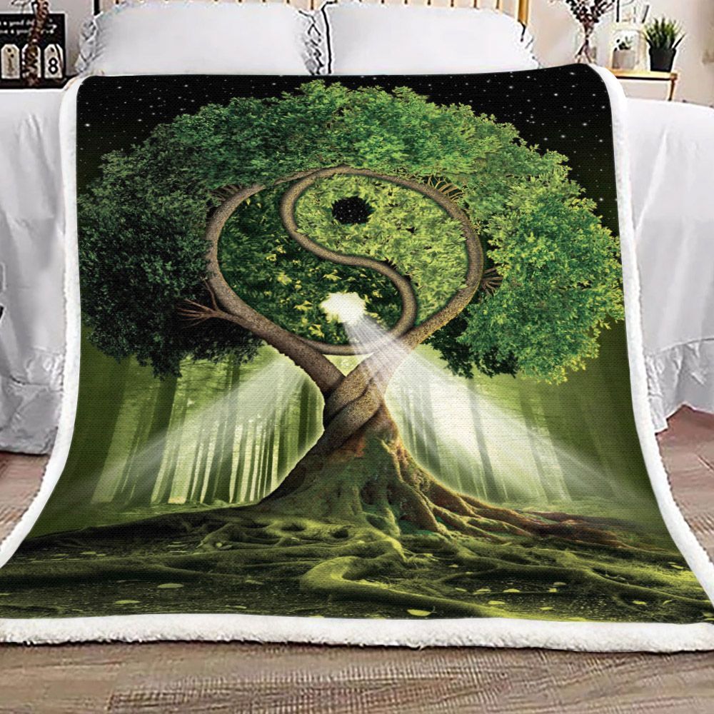 Yin Yang Tree Sherpa Fleece Blanket