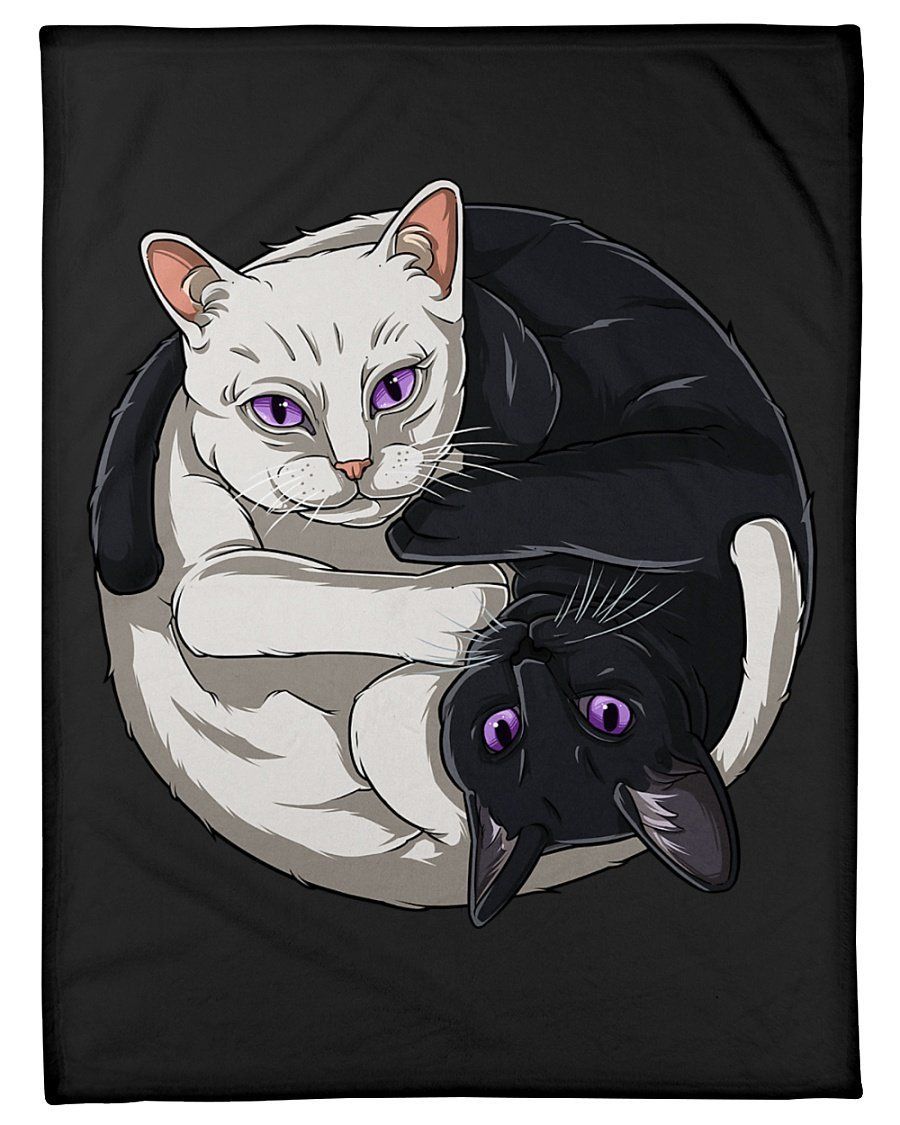 Ying And Yang Cat Fleece Blanket Gift For Cat Lover Fleece Blanket
