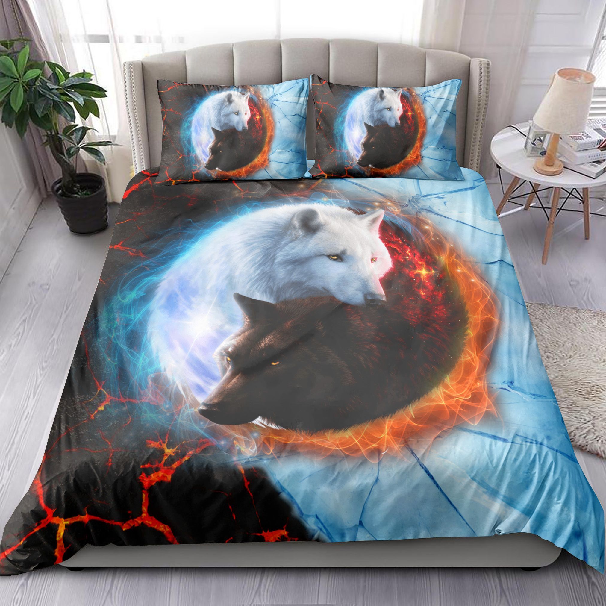 Ying Yang Fire Ice Wolves Bedding Set