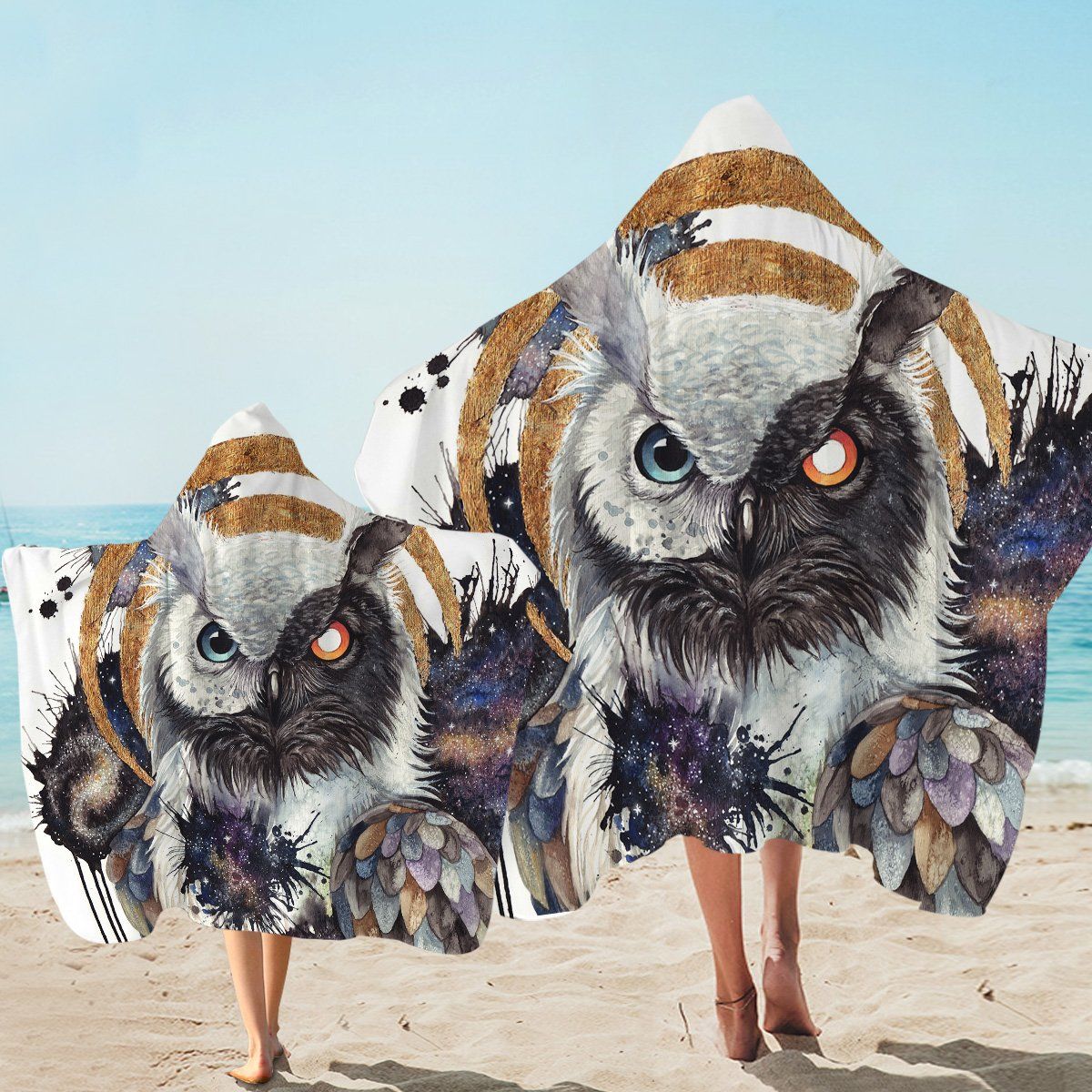 Ying Yang Owl Pattern Printed Hooded Towel