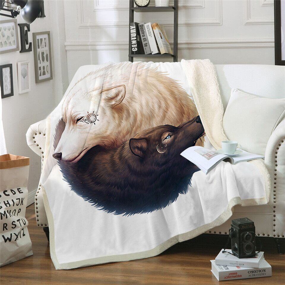 Ying Yang Wolf Sherpa Fleece Blanket