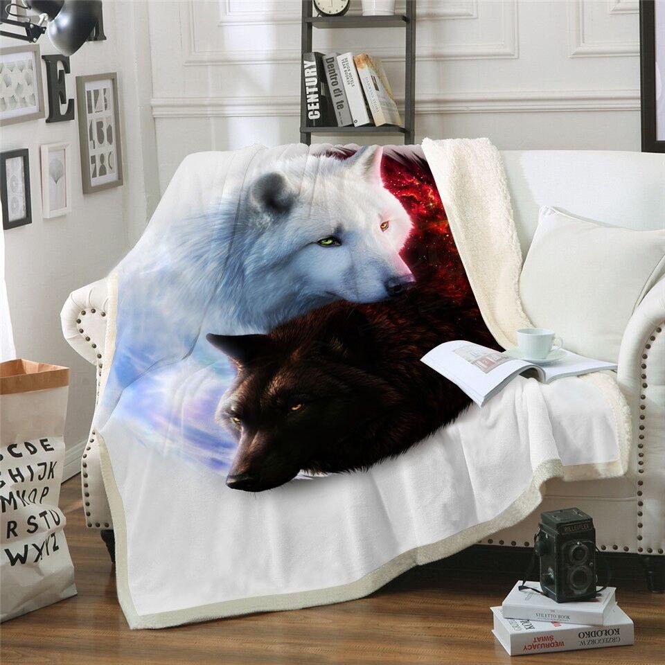 Ying Yang Wolf Sherpa Fleece Blanket