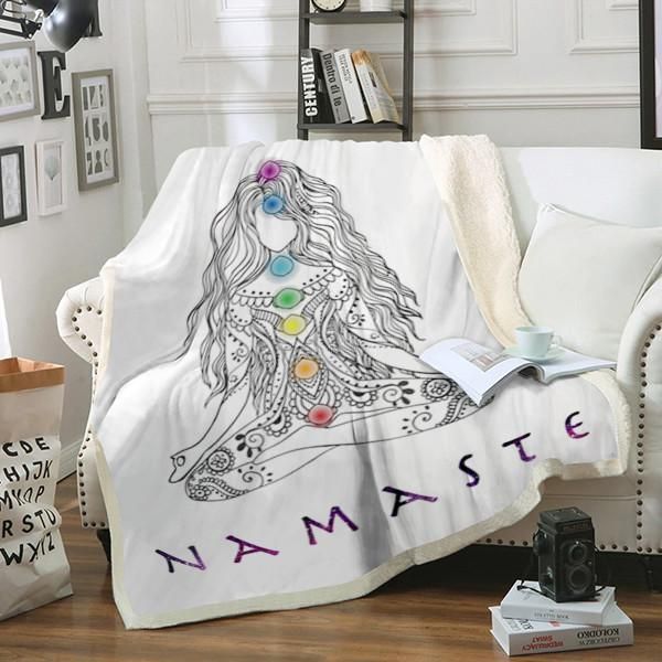 Yoga Pose With Chakra Sherpa Fleece Blanket