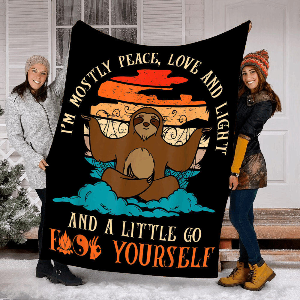 Yoga Sloth I’m Mostly Peace Love And Light Sherpa Fleece Blanket