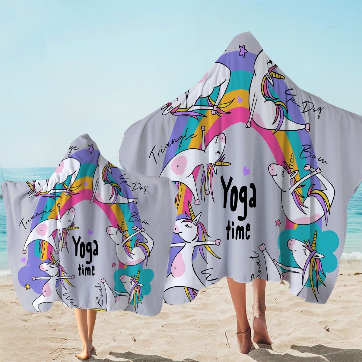 Yoga Time Unicorn Rainbow Printed Hooded Towel