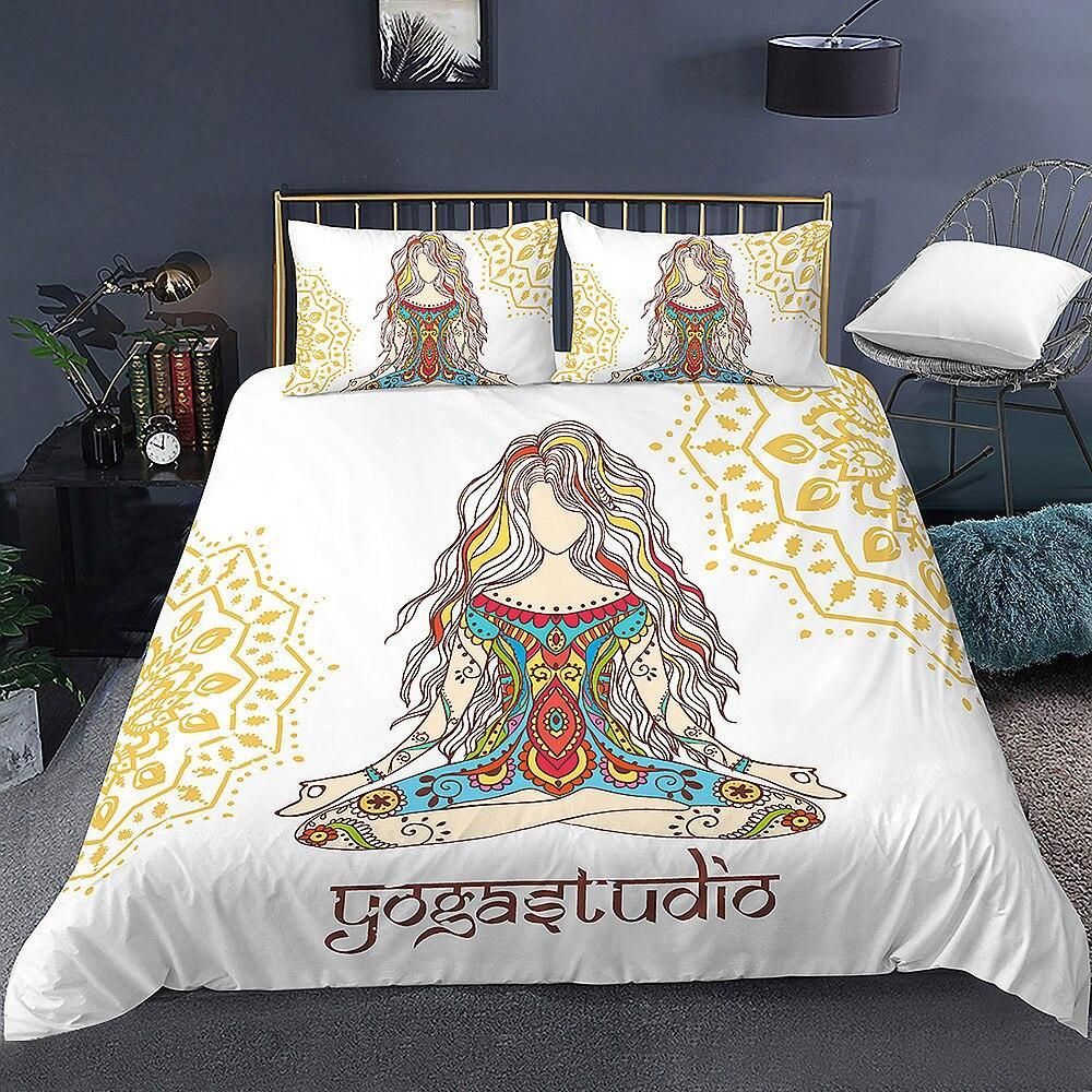 Yogastudio White Yellow Mandala Bedding Set