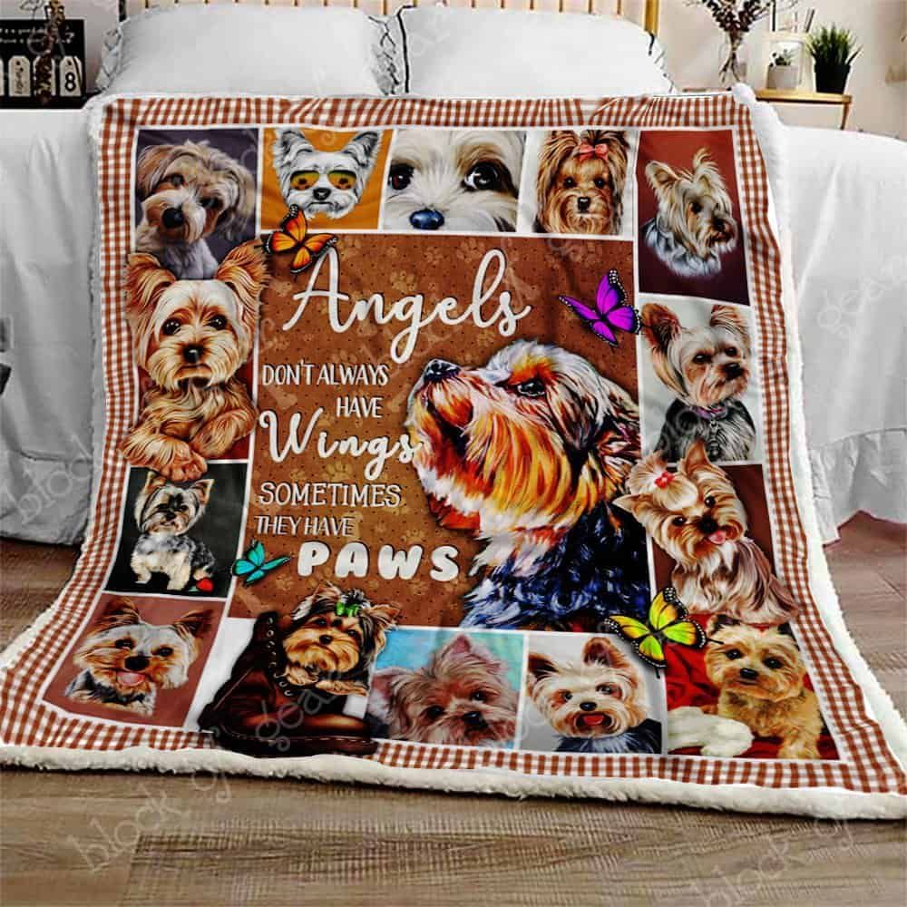 Yorkie Angel Fleece Blanket