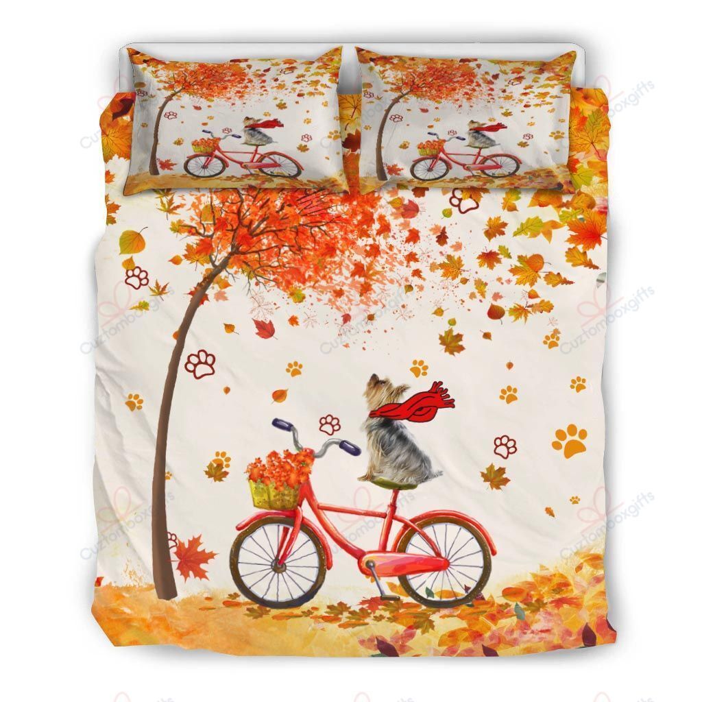 Yorkie Autumn Leaves Printed Bedding Set