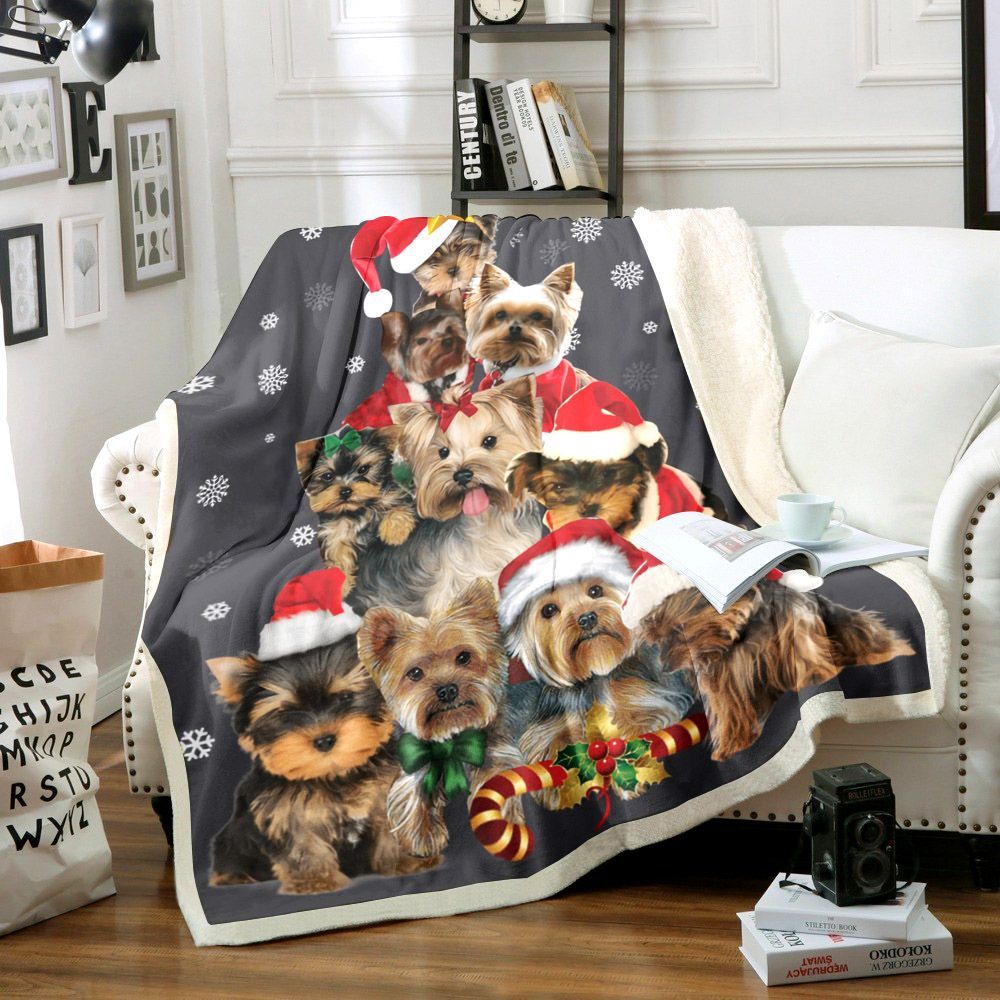 Yorkie Christmas Tree Sherpa Fleece Blanket