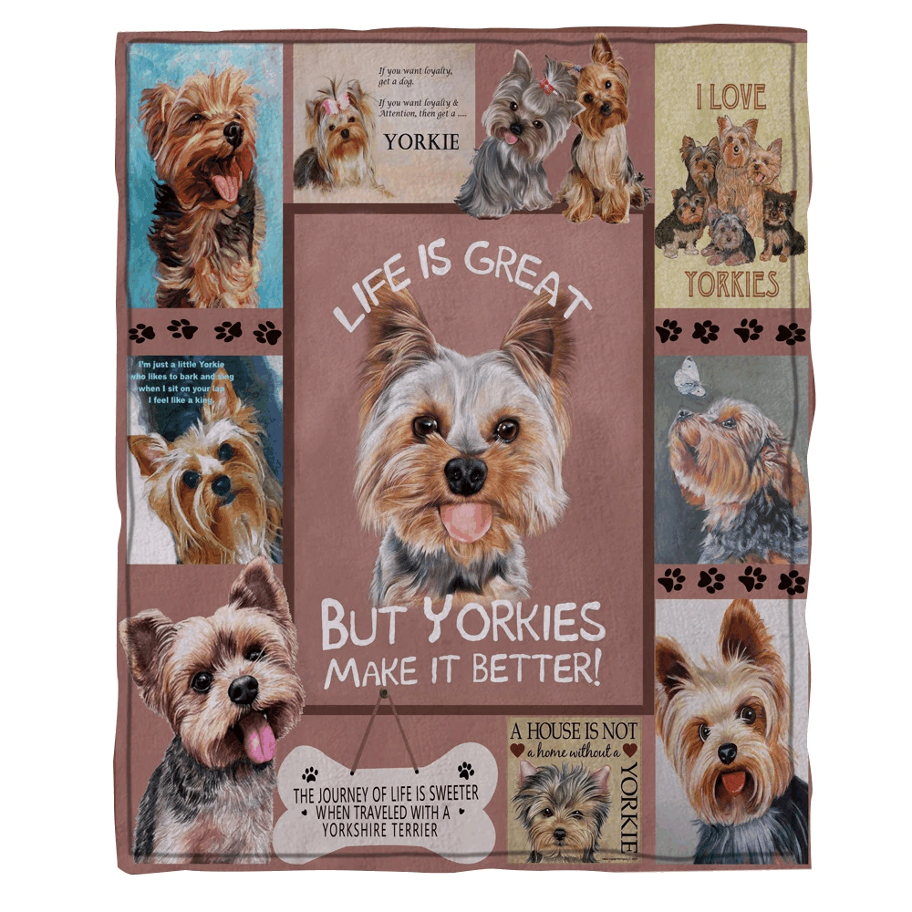 Yorkie Dog Flannel Sherpa Fleece Blanket