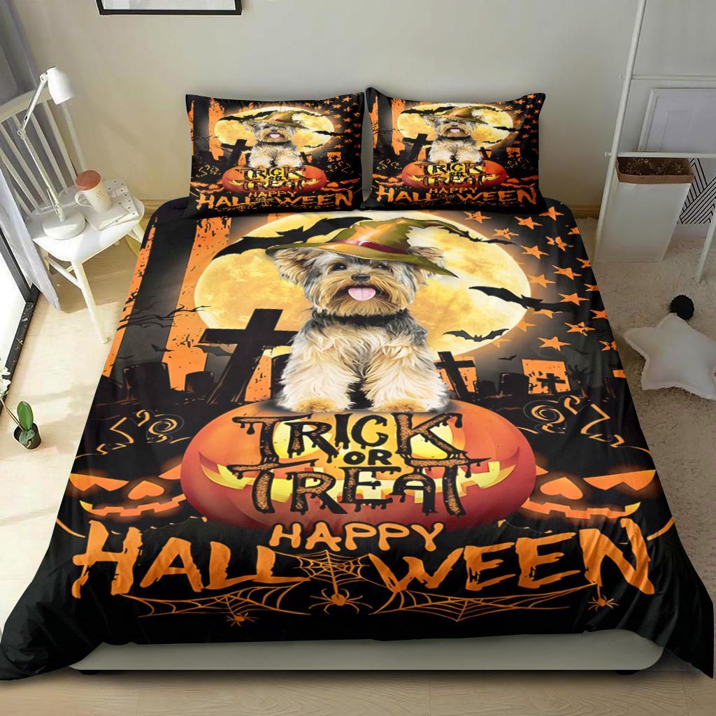 Yorkie Happy Halloween Trick Or Treat America Bedding Set