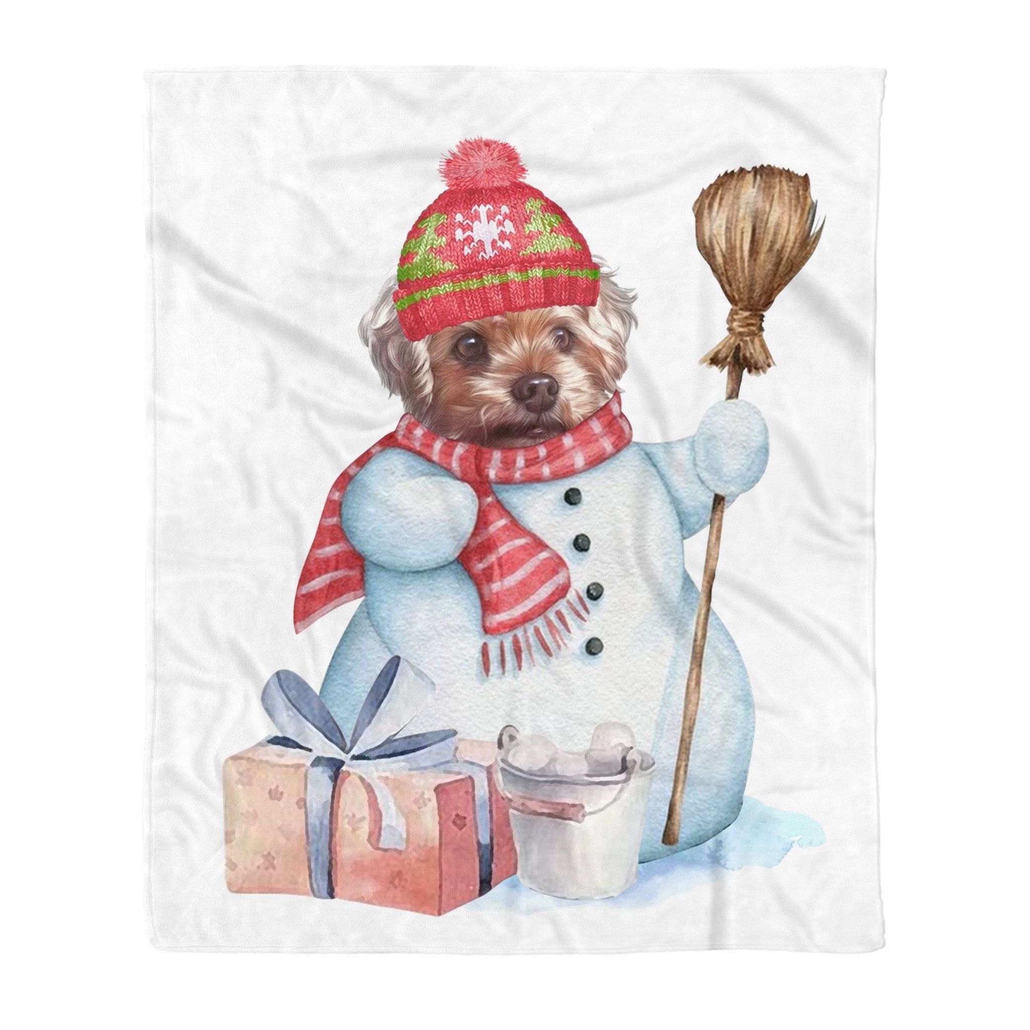 Yorkie Snowman Christmas Sherpa Fleece Blanket