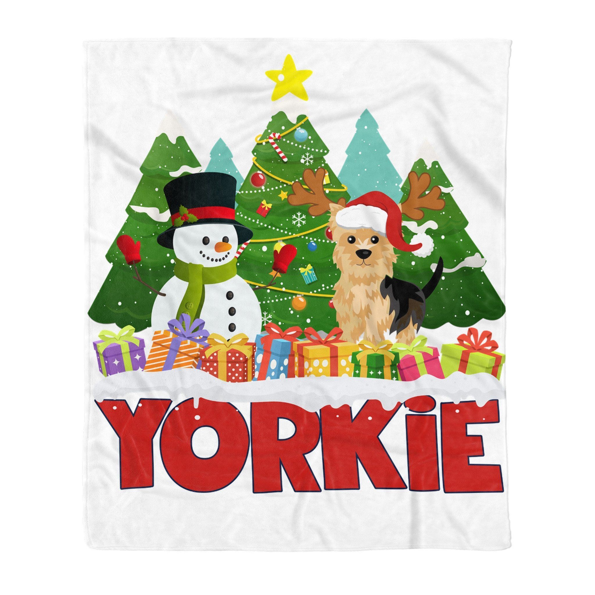 Yorkie Snowman Christmas Tree Sherpa Fleece Blanket