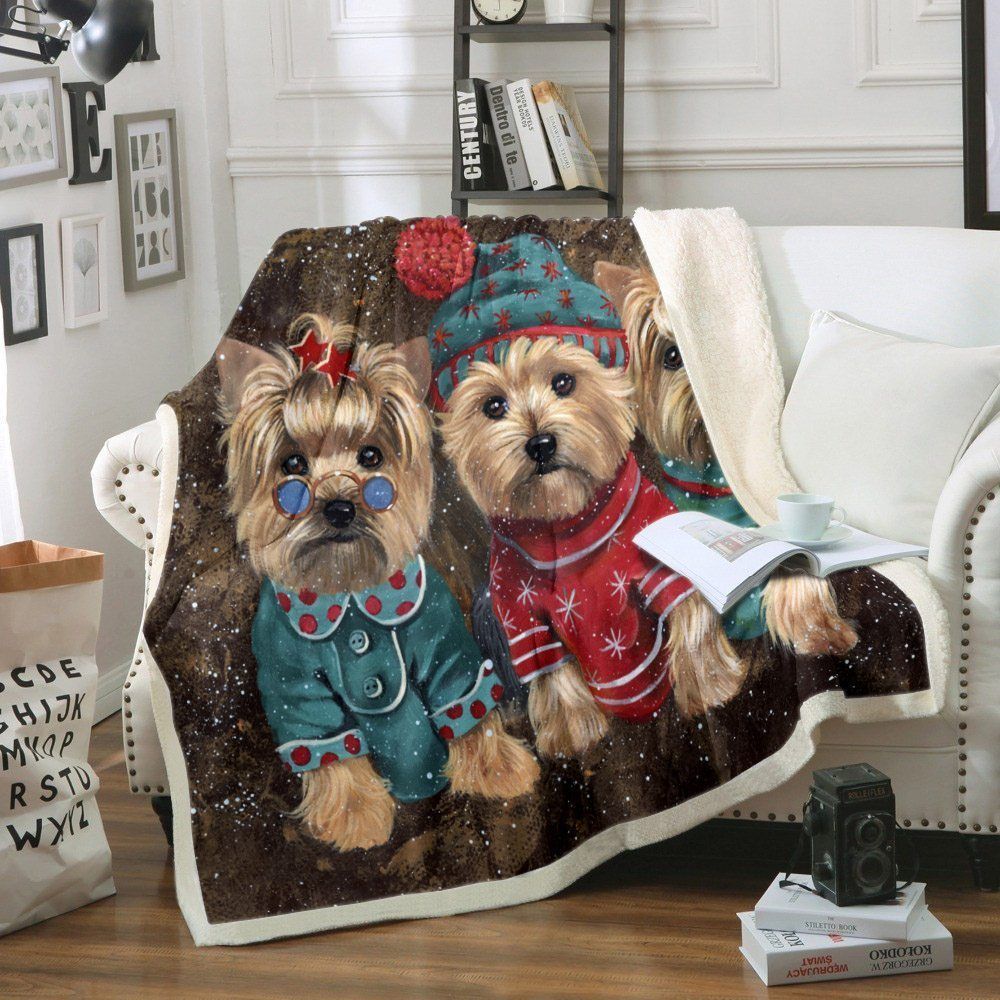 Yorkie Terrier Sherpa Fleece Blanket
