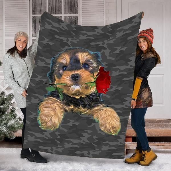 Yorkipoo Rose Dog Valentines Day Sherpa Fleece Blanket