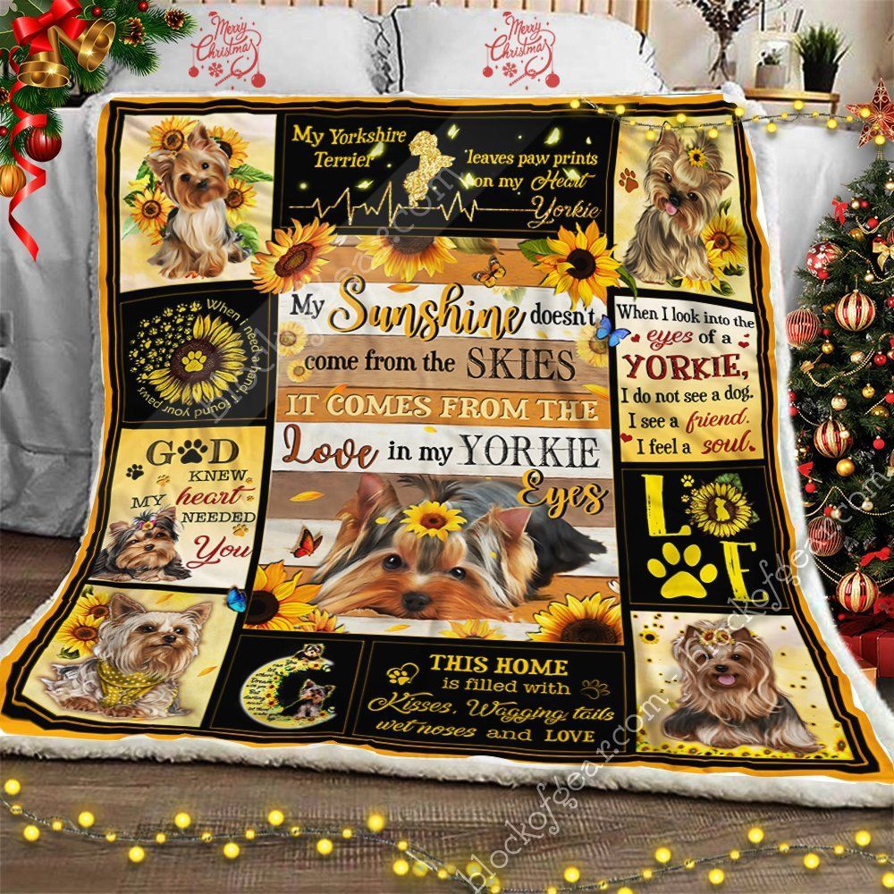Yorkshire Terrier And Sunflower Sherpa Fleece Blanket