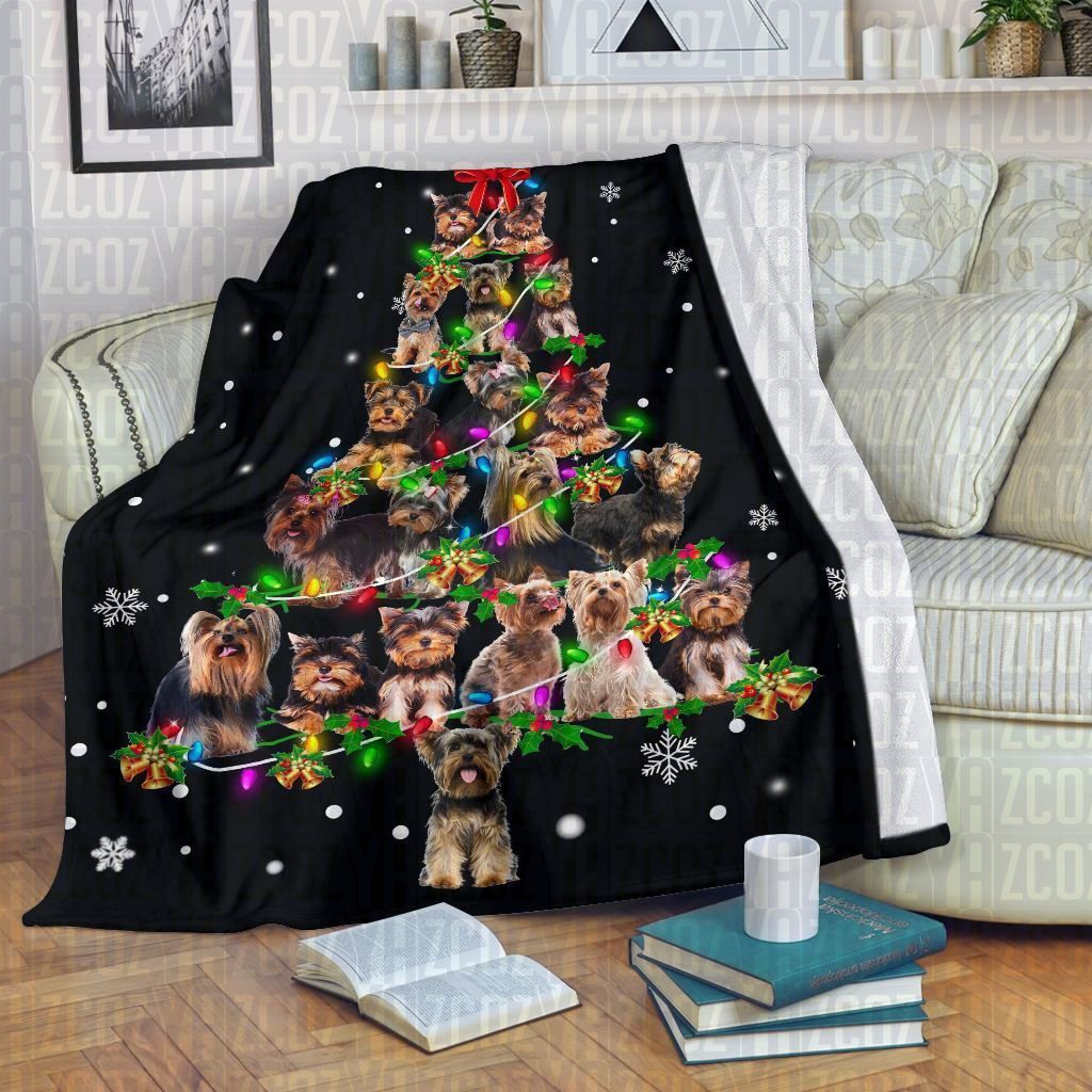 Yorkshire Terrier Christmas Tree Sherpa Fleece Blanket
