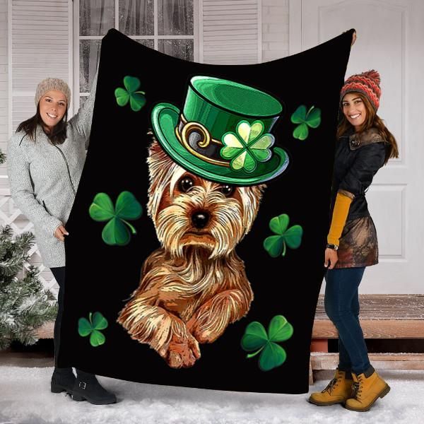 Yorkshire Terrier Dog St Patricks Day Sherpa Fleece Blanket