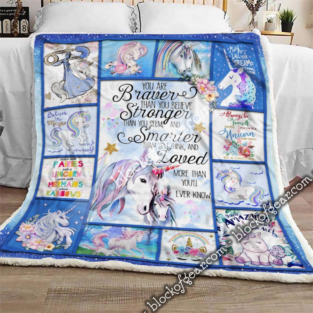 You Are Braver Than You Believe Unicorn Sherpa Fleece Blanket