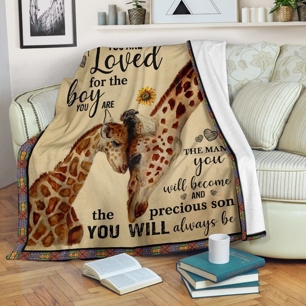 You Are Loved For The Boy Giraffe Sherpa Fleece Blanket