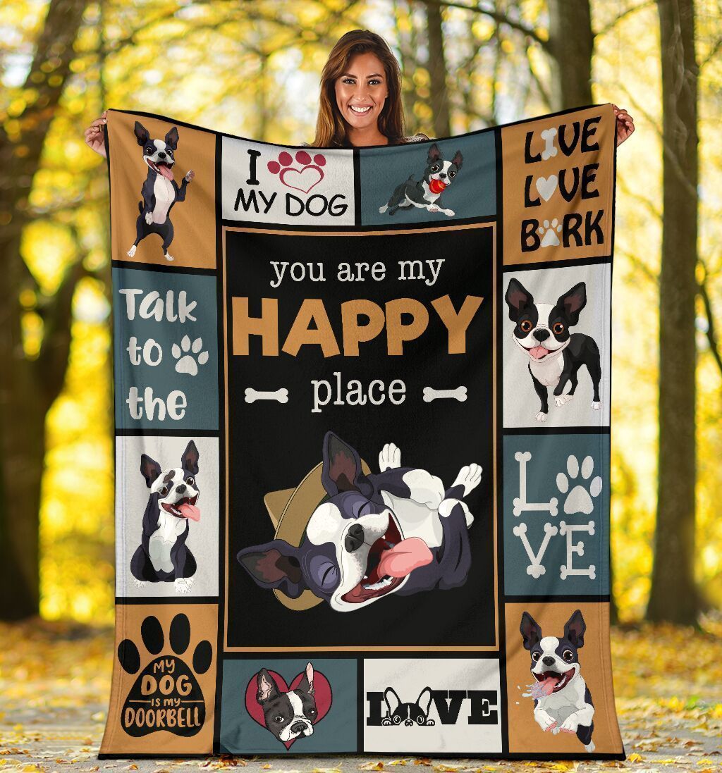 You Are My Happy Place Boston Terrier Printed Fleece Blanket