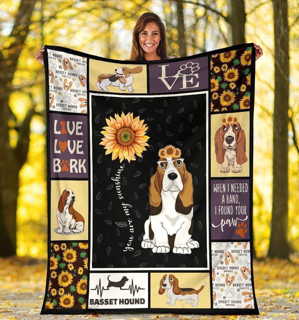 You Are My Sunshine Basset Hound Dog Sunflower Fleece Blanket