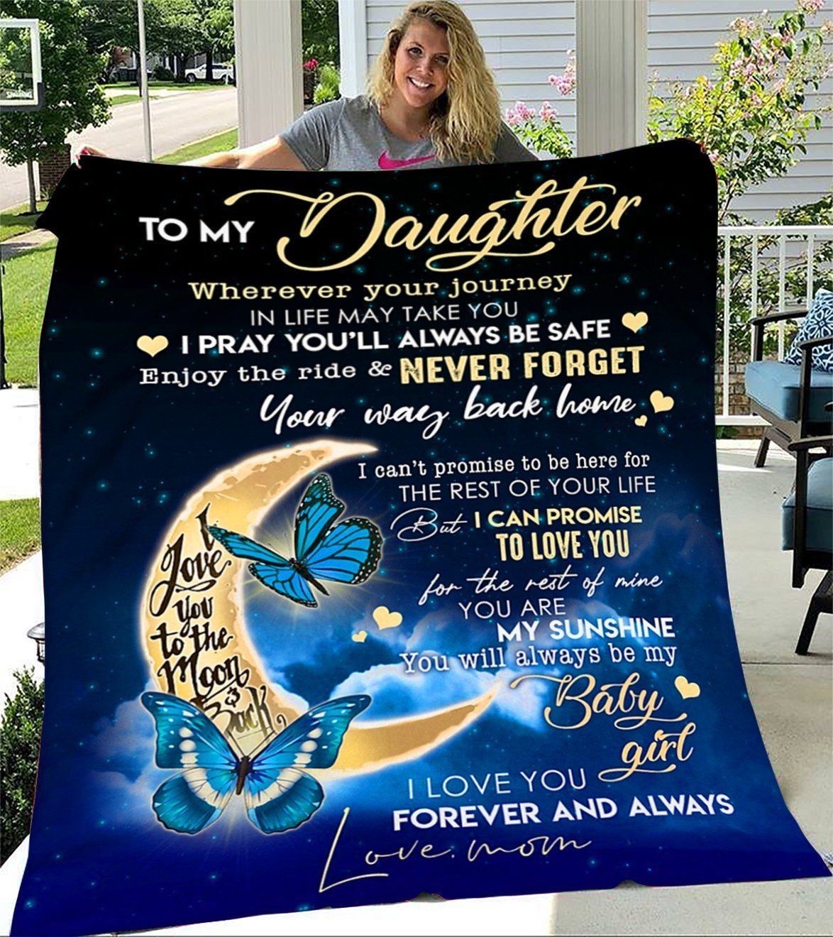 You Are My Sunshine Blue Butterflies Gift For Daughter Fleece Blanket