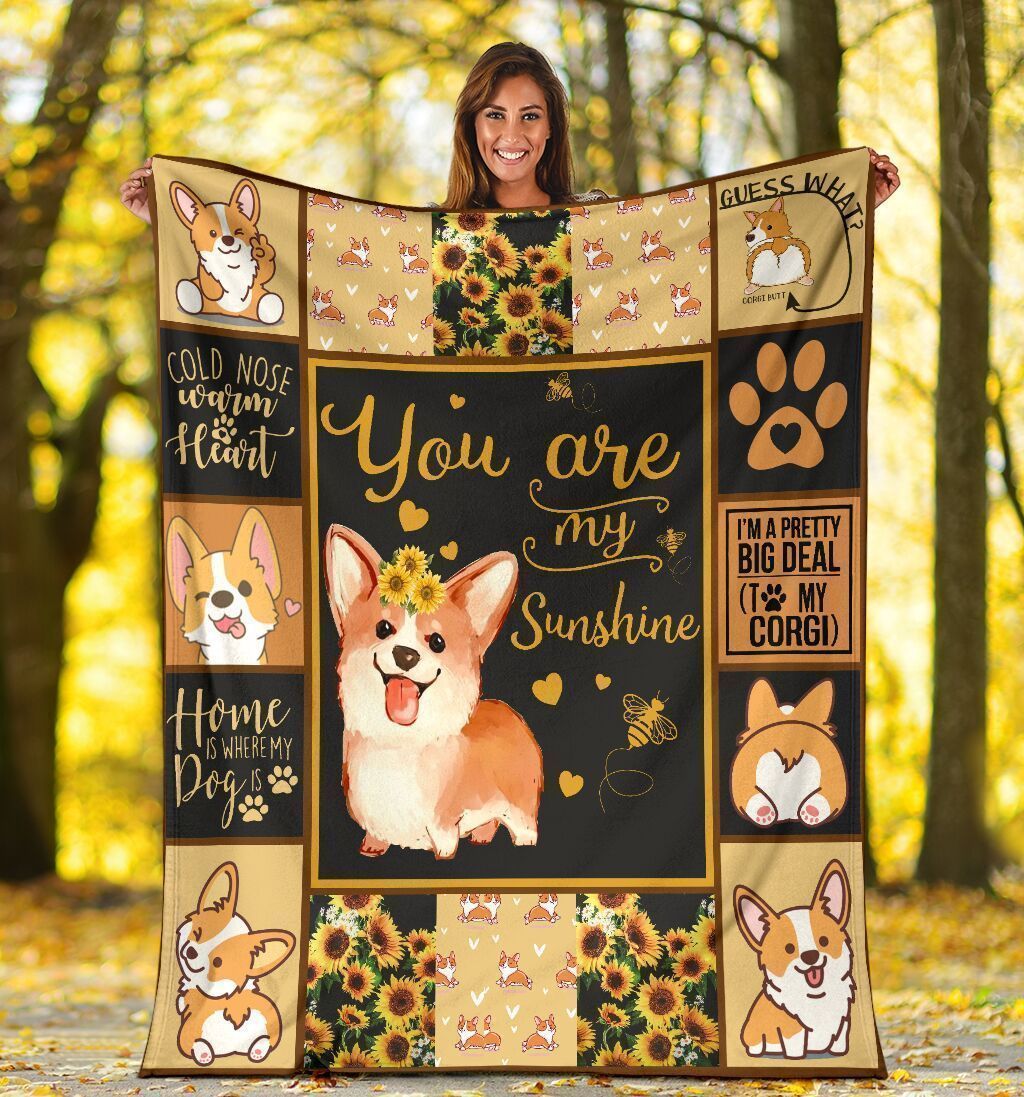 You Are My Sunshine Corgi Dog Sunflower Fleece Blanket