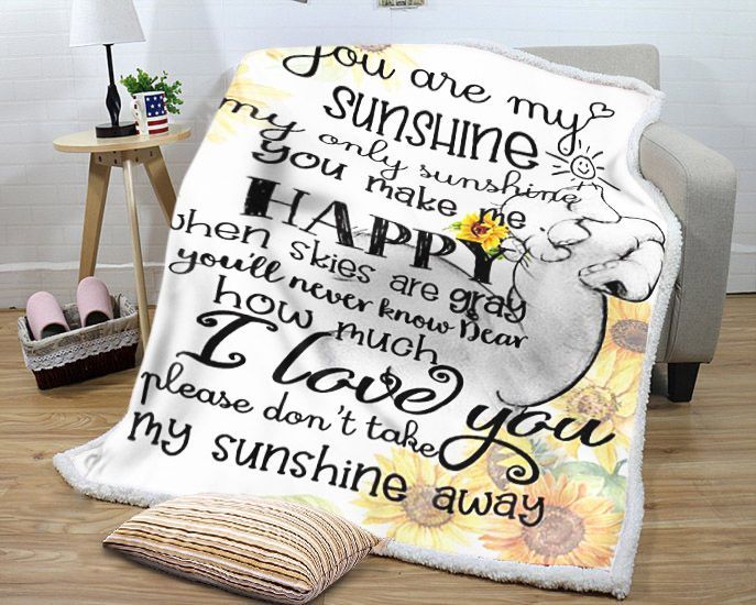 You Are My Sunshine Elephant Family Sherpa Fleece Blanket