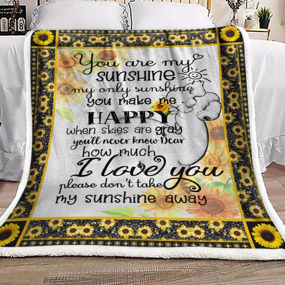 You Are My Sunshine Elephant Family Sherpa Fleece Blanket