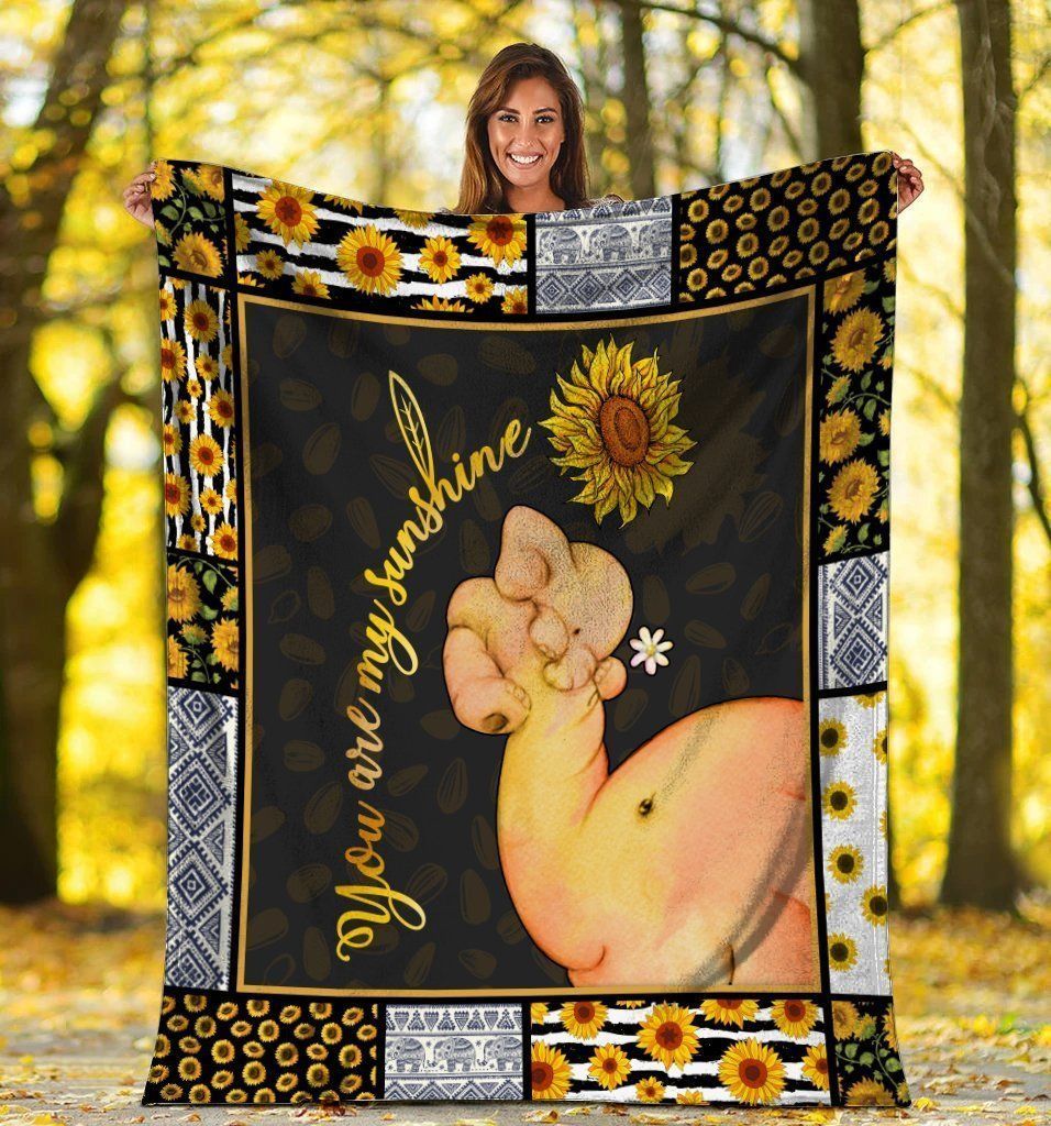 You Are My Sunshine Elephant Mom Hippie Sunflower Soft Fleece Blanket