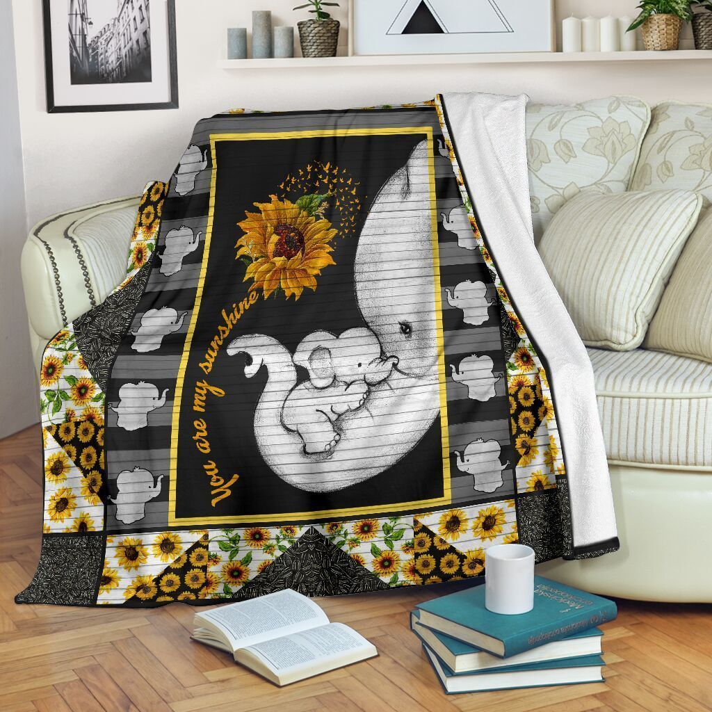 You Are My Sunshine Elephant Sunflower Sherpa Fleece Blanket