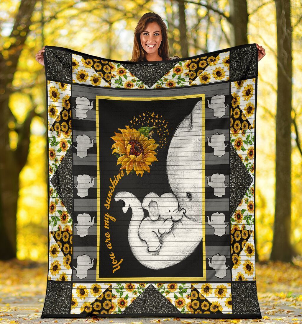 You Are My Sunshine Elephant Sunflower Fleece Blanket