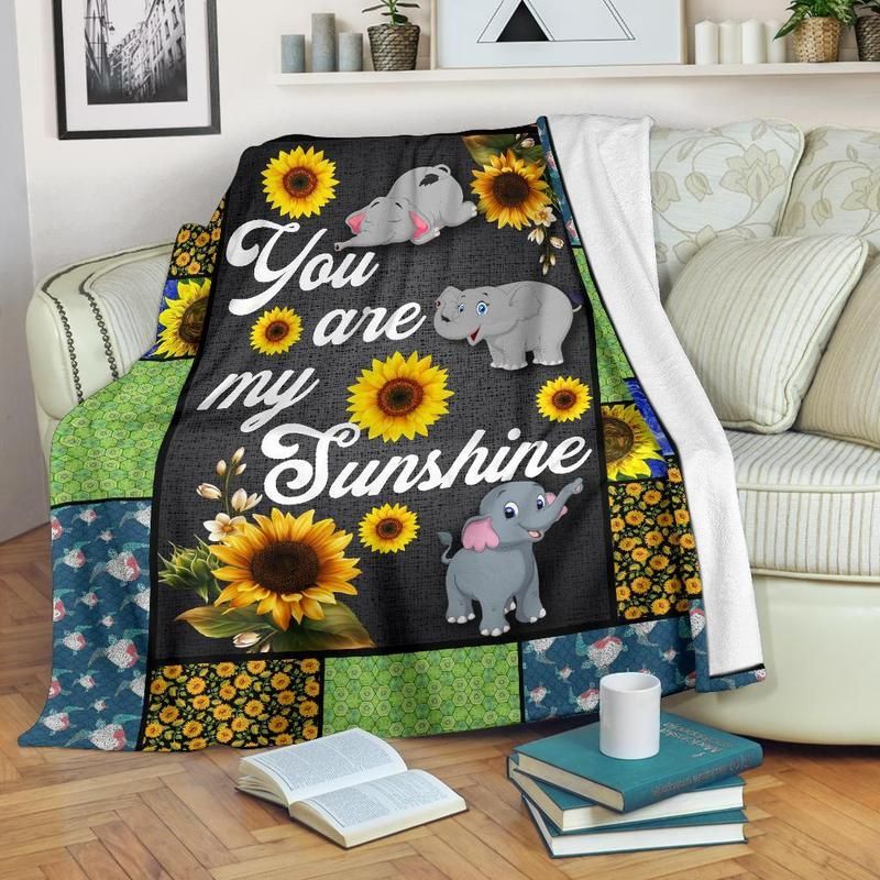 You Are My Sunshine Sunflower Elephant Sherpa Fleece Blanket