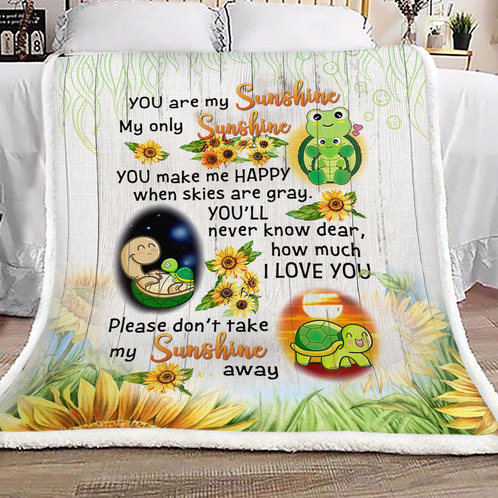 You Are My Sunshine Turtle Sunflower Fleece Blanket