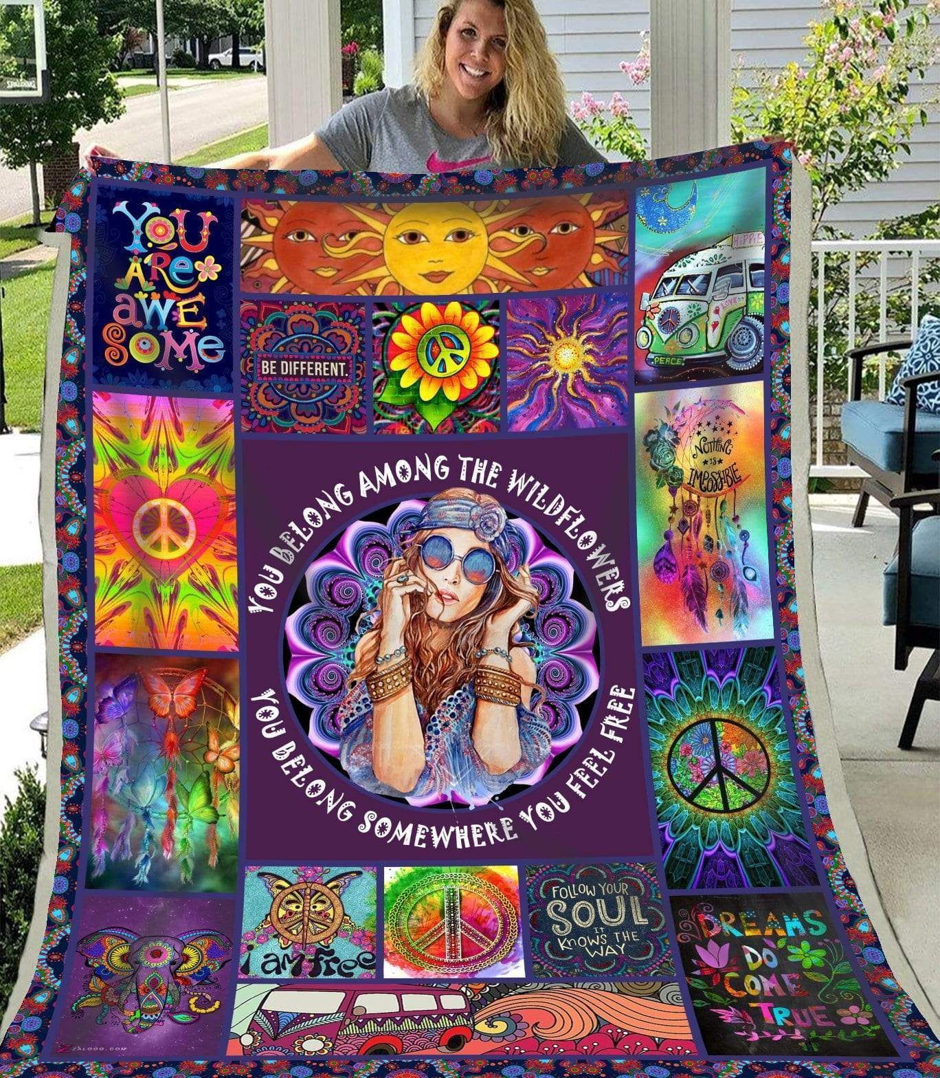 You Belong Among The Wildflowers Hippie Blanket