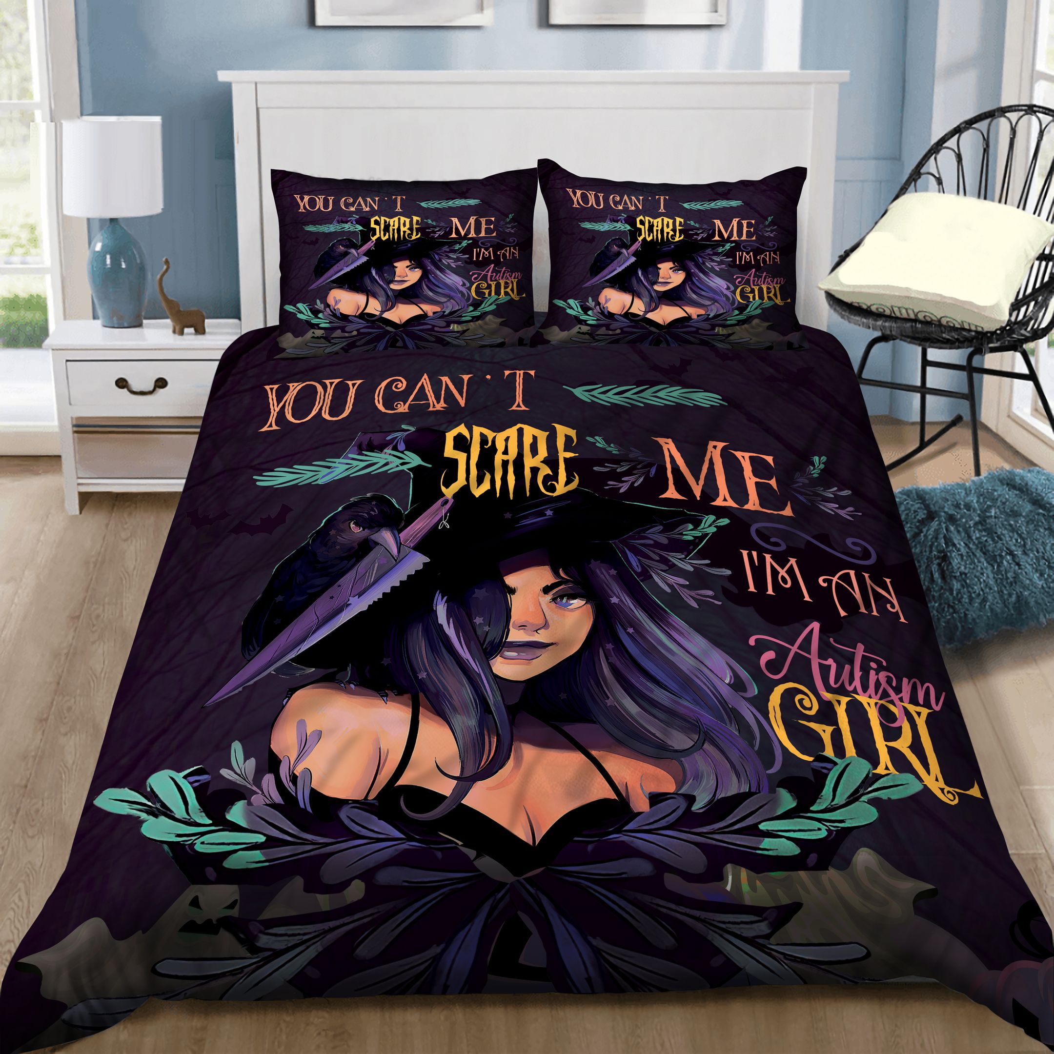 You Cant Scare Me Witch Girl Bedding Set