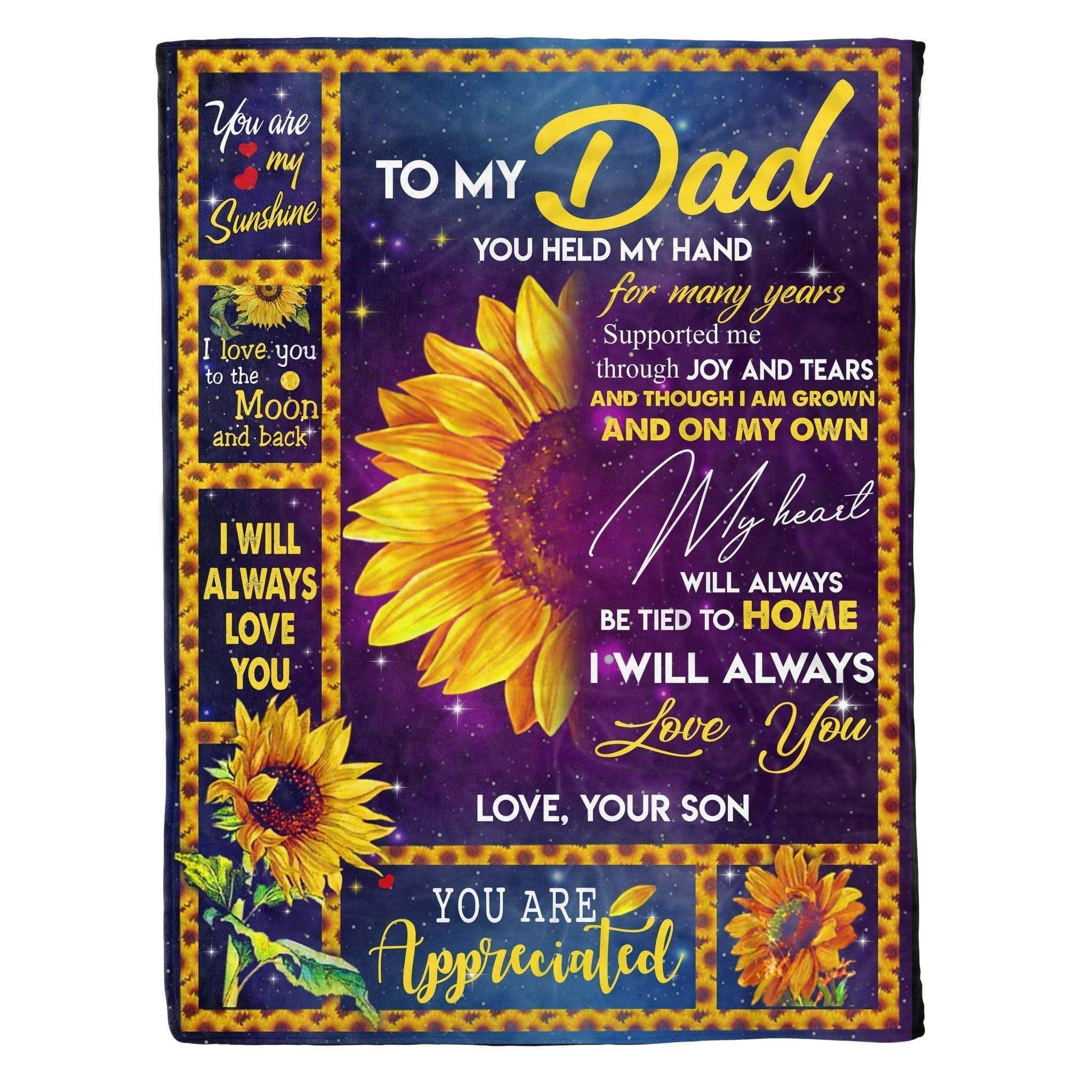 You Held My Hand Sunflower Fleece Blanket Gift For Dad
