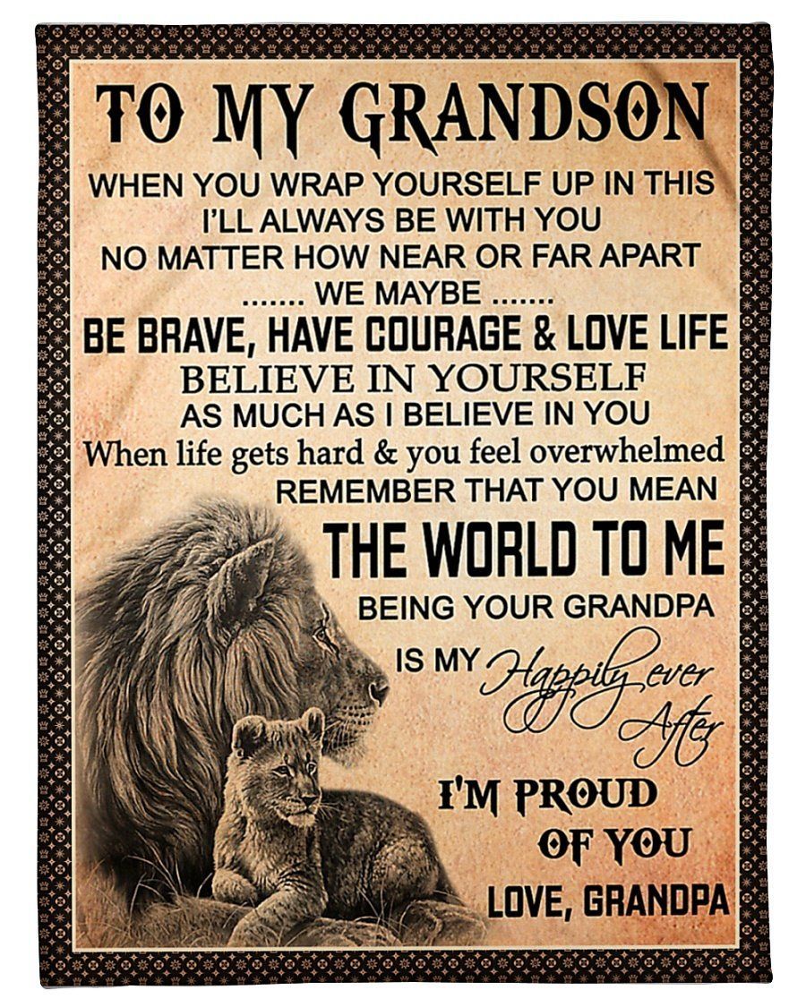 You Mean The World To Me Lion Grandpa To My Grandson Fleece Blanket Fleece Blanket