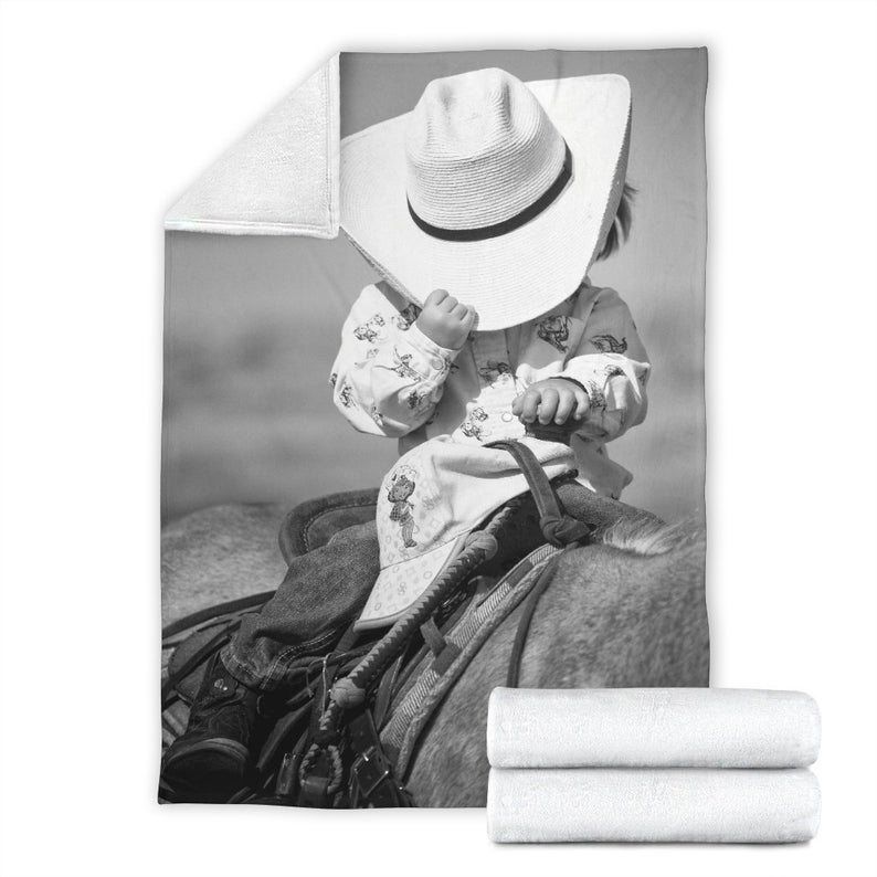 Young Cowgirl On Horse Sherpa Fleece Blanket