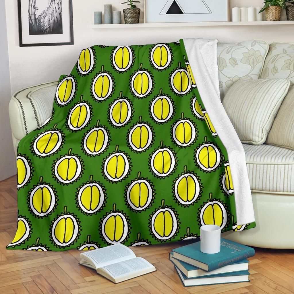 Yummy Durian Pattern Print Design Green Fleece Blanket